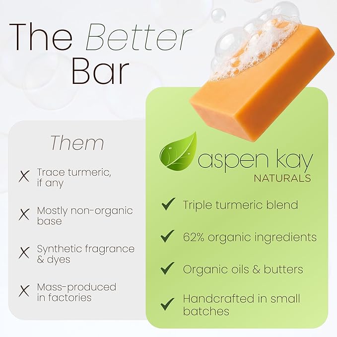 Aspen Kay Naturals Turmeric Soap for Face & Body - With Organic Shea Butter, Chamomile & Calendula - Gentle Turmeric Face Wash, All Skin Types, Made in USA 4.5 oz Bar