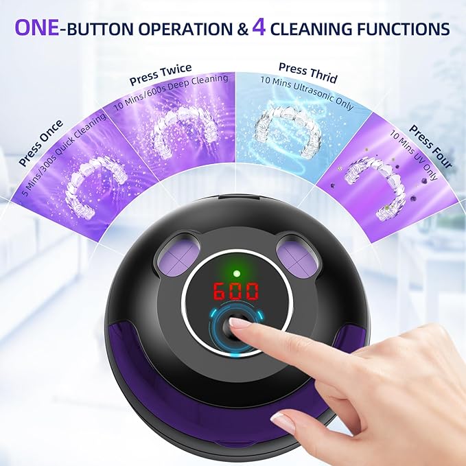 Ultrasonic Retainer Cleaner Machine, 45kHz Ultrasonic Denture Cleaner with 200ML Capacity & 4 Modes for Dental Cleaning Pod, Aligners, Mouthguards, Retainers, Jewelry