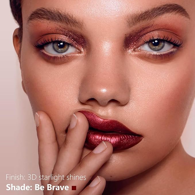 ilembane Metallic Liquid Lipstick Dark Red – High Pigment Long-Lasting Waterproof Lip Gloss, Smudge-Proof, Lightweight Red Metallic Lip Makeup for Parties & Everyday Wear (Be Brave)