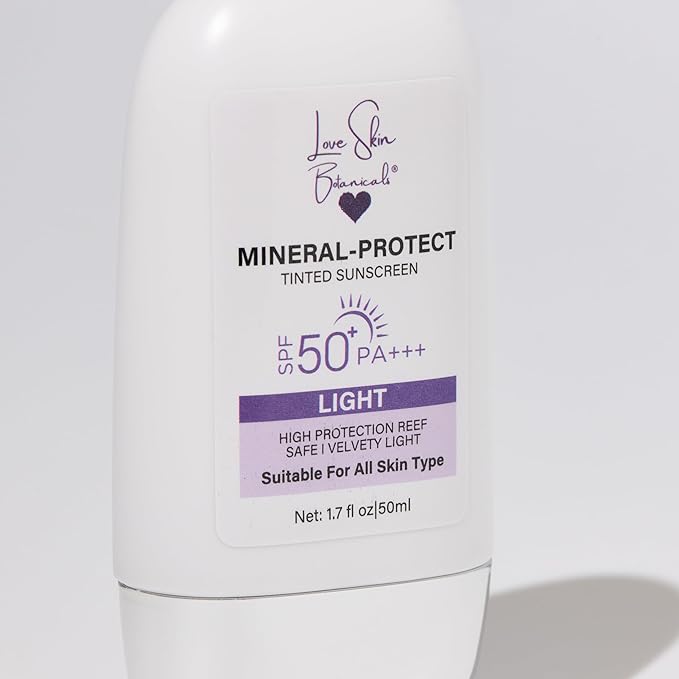 Love Skin Botanicals Mineral Protect Tinted Sunscreen SPF 50 PA+++ – Light Tint | 100% Mineral, Reef-Safe, Chemical-Free, Unscented, Daily Face Sunscreen