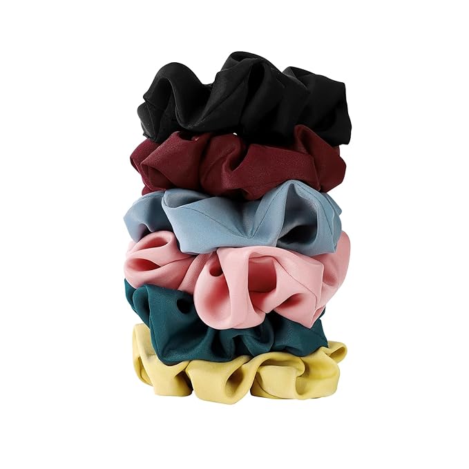 6 Pieces Satin Silk Scrunchies for Hair, Women Girls Hair Elastic Bands Ponytail Holder,Scrunchy Elastic Hair Bands Accessories