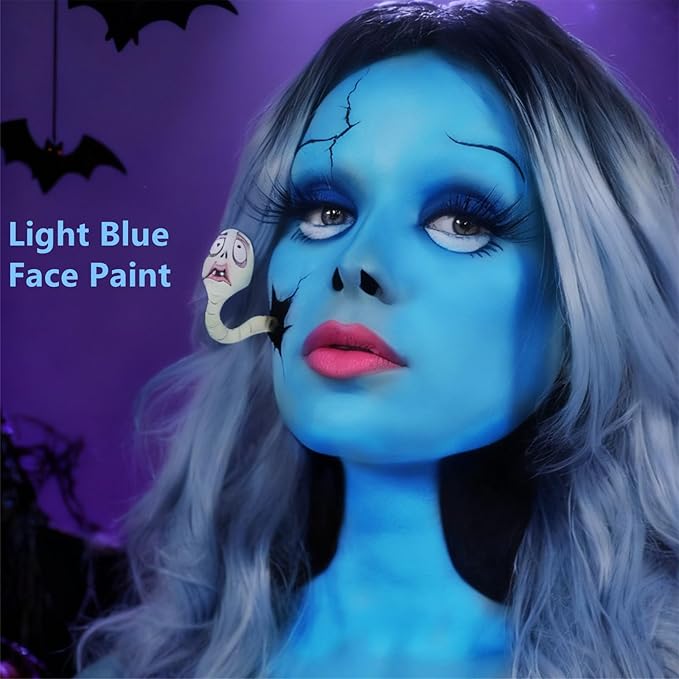 Go Ho Light Blue Face Paint,Waterproof Oil Based Cream Pale Blue Face Body Paint Stick for Halloween Cosplay SFX Ghost Bride Costume Sally Makeup