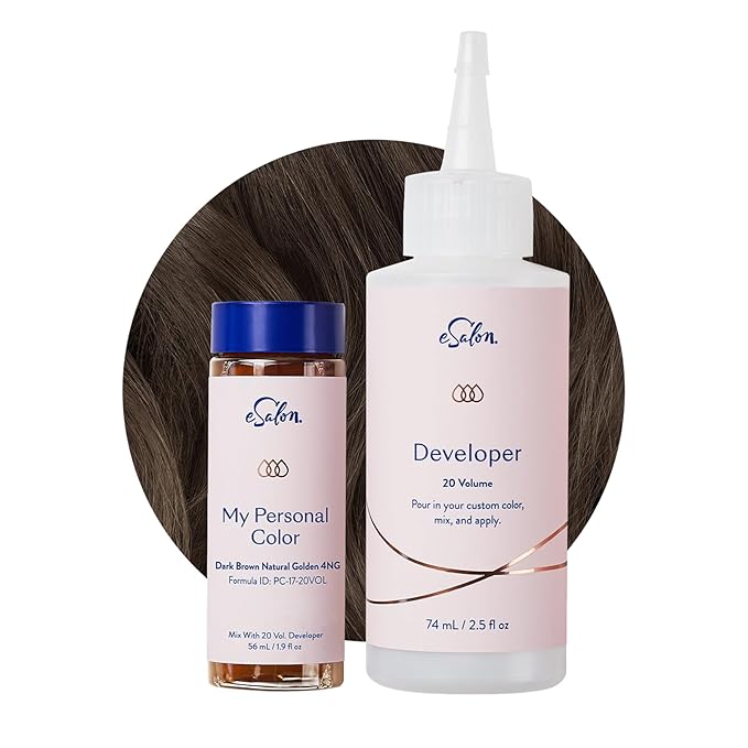 eSalon Permanent Hair Color & Hair Dye Kit - Dark Brown Natural Golden - Personal Colorist for Up To 100% Gray Coverage, All Hair Types - Professional-Grade Ammonia-Free Dye