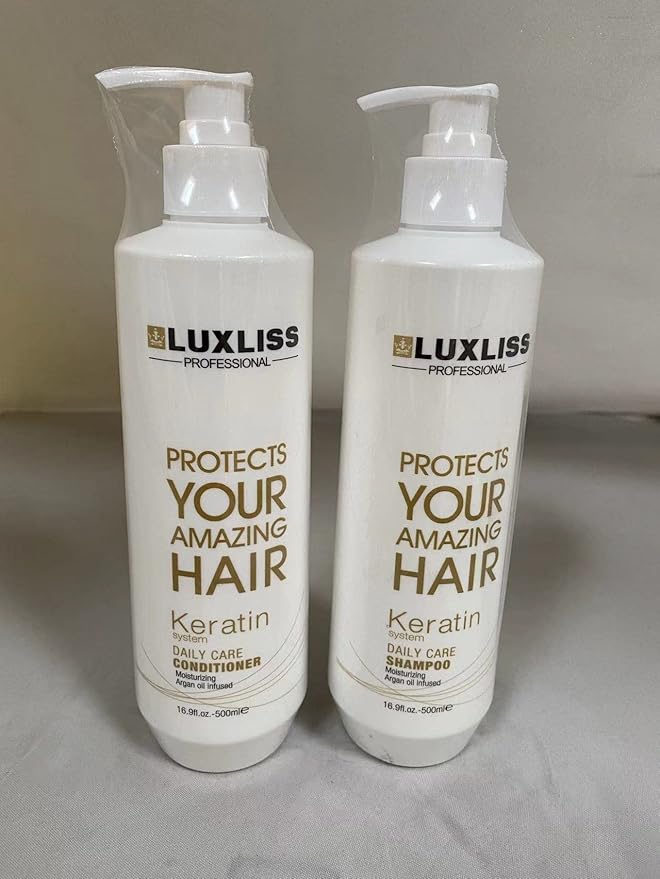 Luxliss Keratin Daily Care Shampoo and Conditioner Set, 2 Pack (16 Fl Oz each), Moisturizing, Anti-frizz, Repairing, for Chemically Treated Hair, Argan Oil