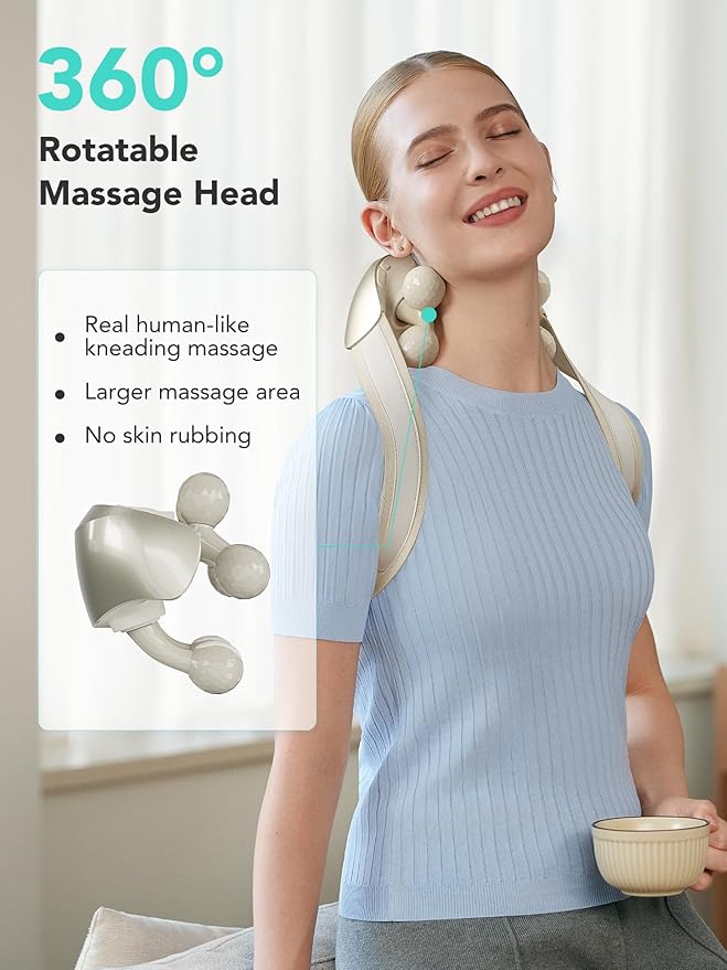 SKG Neck Massager for Pain Relief Deep Tissue Shiatsu Neck and Shoulder Cordless Neck Massager with Heat Valentine Gifts for Men and Women Dad Mom Grandpa H7 Ultra Beige