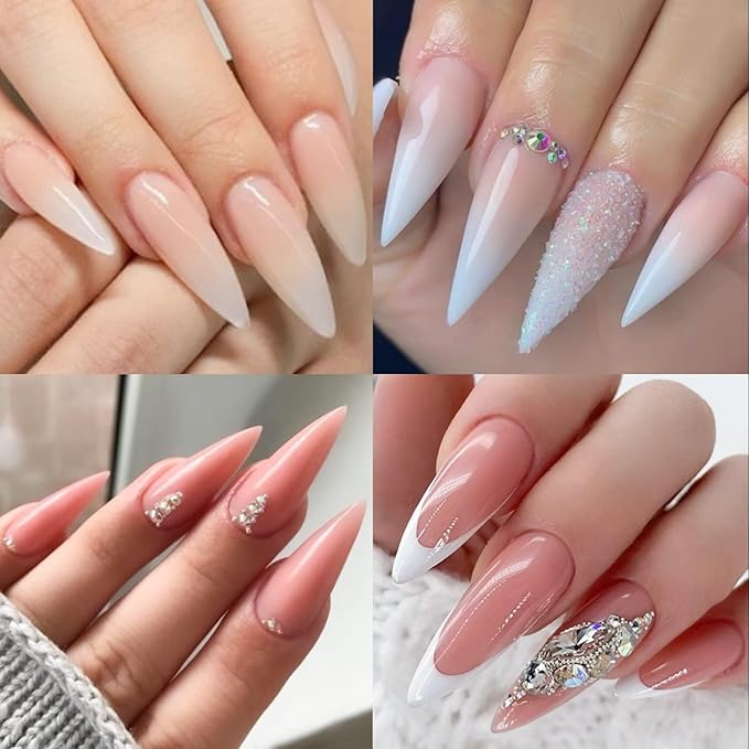 UNA GELLA Long Stiletto Nail Tips 504PCS, Full Cover Pre-Etched Long Stiletto Clear Fake Nails Tips, Sturdy Acrylic Press on Nails, No C Curve Soft Gel Tip for Nail Extension DIY Nail kit 12 Sizes