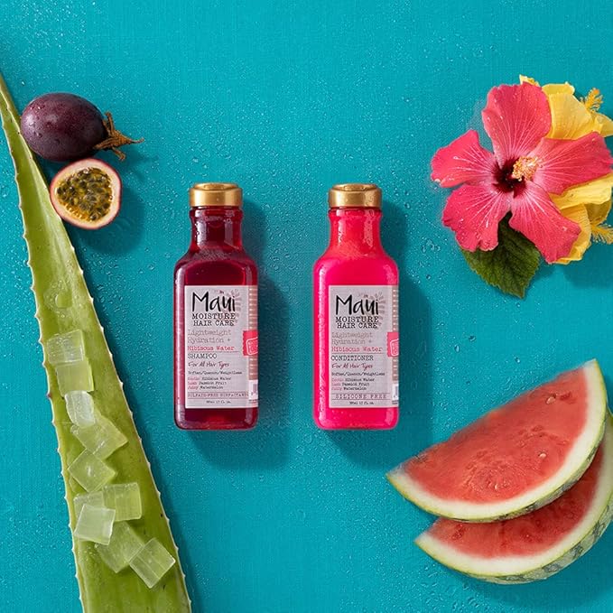 Maui Moisture Lightweight Hydration + Hibiscus Water Shampoo, Moisturizing Aloe Vera Shampoo Softens Curly Hair, Vegan & Sulfate-Free Surfactants, 13 Fl Oz (Pack of 2)