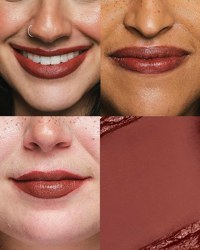 Cheekbone Sustain Lipstick, Classic 90’s Brown, Creamy Satin Lip Color with Buildable Pigment, Long-Wear, Moisturizing Formula with Organic Castor Oil, Eco-Conscious, Vegan, 0.14 oz.