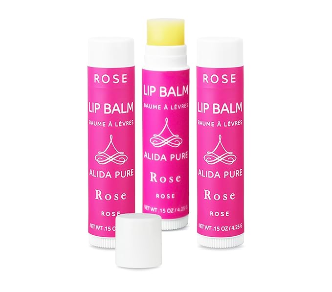 ALIDA PURE Rose Lip Balm Collection, Vegan Set, Beeswax Free, with Organic Jojoba and Avocado Oil, Vitamin E, Natural Moisturizer for Dry, Chapped Lips, 3 Tube Set