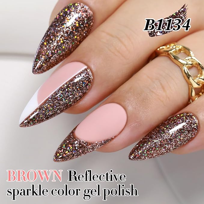 Double Rhythm 15ML Glitter Gel Polish Shimmer Reflective Holographic Color Magnetic for Nail Art Salon DIY at Home (B1134)