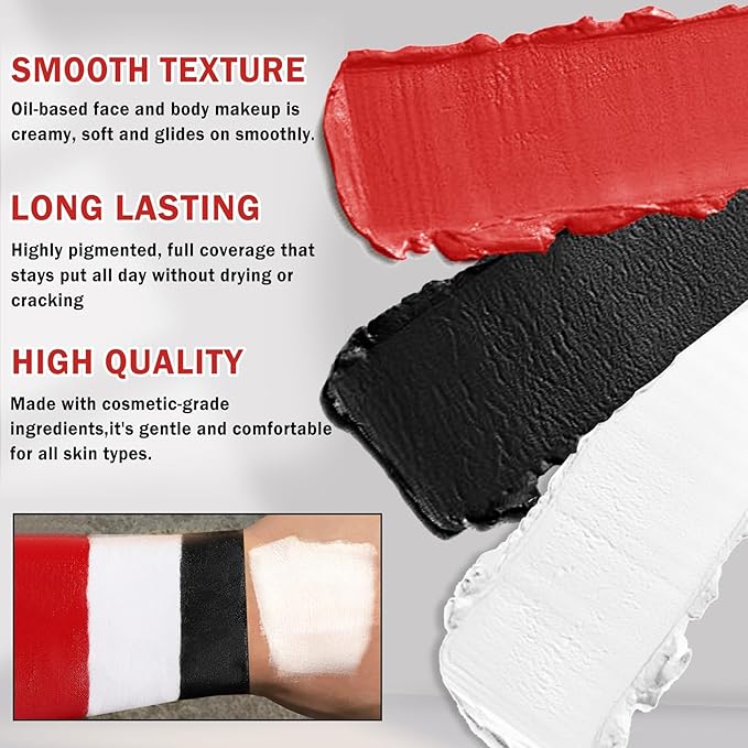 Clown Makeup Kit,Red Black and White Face Painting Kit Professional,Clown Face Paint Halloween Makeup with Brushes,Oil Based Body Paint for Adults,Joker Vampire Zombie