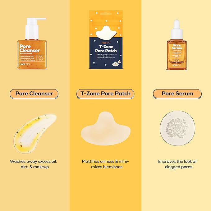 Hanhoo T-Zone Pore Patch Bundle, 24 Pore Patches, 24 Triangle Blemish Patches, Improves Look of Clogged Pores, Mattifies, Shrinks Pimples on T-Zone, Blackhead and Acne Treatment, Korean Skincare