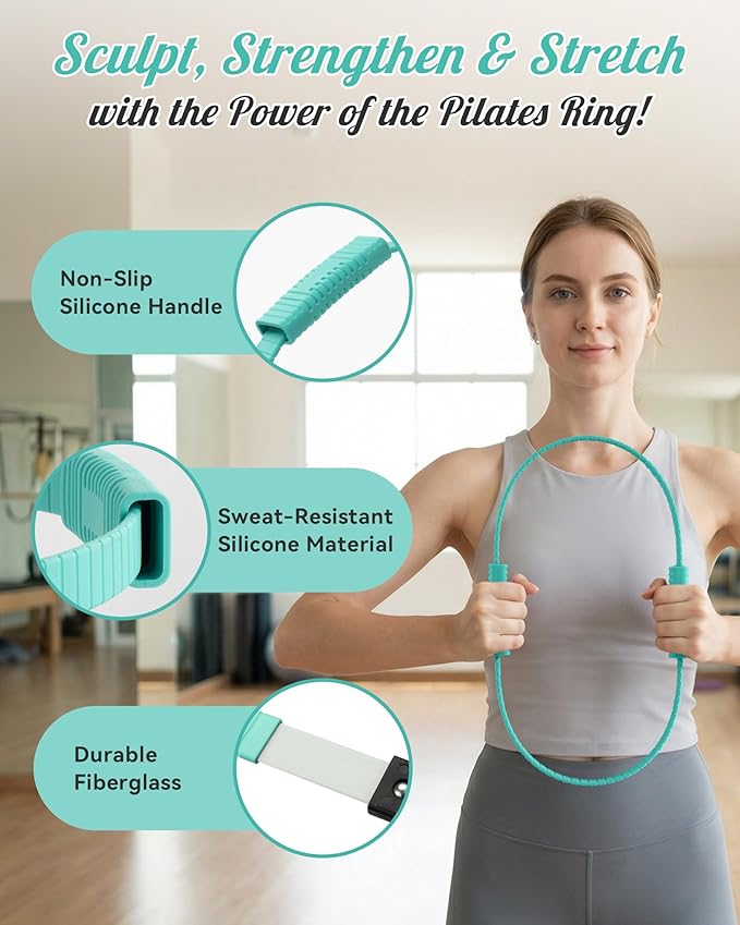 Pilates Ring Set, Home Pilates Kit for Women Pilates Equipment Ring and Ball Set Magic Circle Hoop with 5 Resistance Bands Compact Toning Fitness Essentials Starter Set Accessories