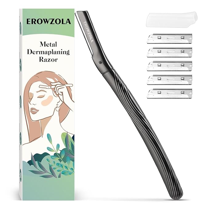 Eyebrow Razor, Face Razors for Women and Men, Reusable Metal Handle with 6 Refill Blades, Eyebrow Trimmer with Precision Cover, Dermaplane Razor, Skin Care Tool - Black