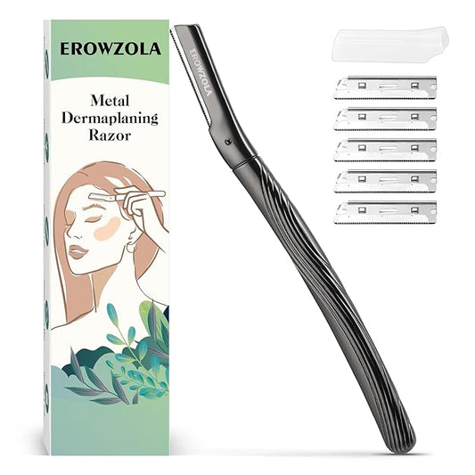 Eyebrow Razor, Face Razors for Women and Men, Reusable Metal Handle with 6 Refill Blades, Eyebrow Trimmer with Precision Cover, Dermaplane Razor, Skin Care Tool - Black