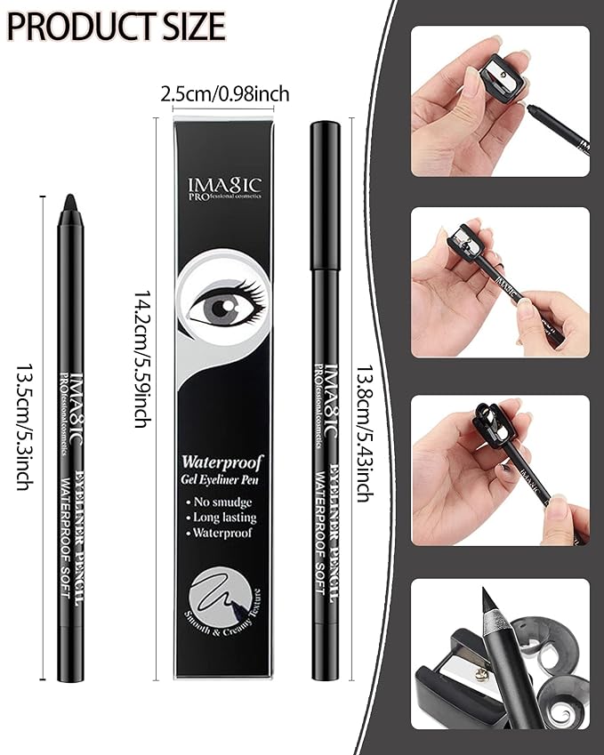 3 Pcs Matte Black Waterproof Smudge-proof Gel Eyeliner Pencil,Fade-Proof Eye Liner Water Line Pencil,Cat Eye/Smoky Eye Makeup Pen,Waterline Gel Eye Liner,Thanksgiving Makeup Gift Set for Women Girl