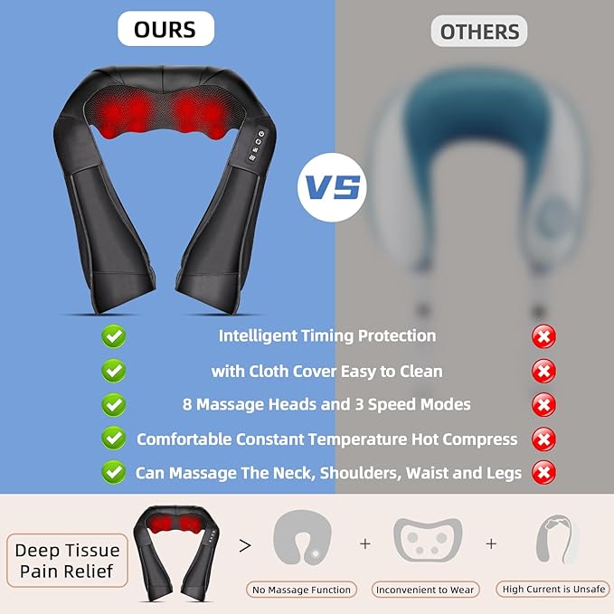 Joyset Shiatsu Neck and Back Massager with Heat,Electric Shoulder Massager,3D Kneading Massage with Cloth Cover Easy to Clean Best Gift for Men Women Parents (Black1+Handbag)