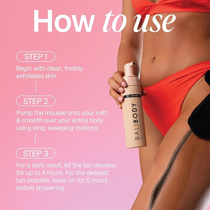 Bali Body Ultra Dark Self-Tanning Mousse + Mitt Bundle | Deep Looking Perfect Bronzed Shade | Streak-Free Green Based Tinted Self-Tanner + Reusable Stain-Free Tan Applicator | Vegan, Cruelty Free