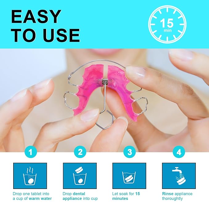 MySmile Retainer Cleaner Tablets - 120 Tabs (4 Months Supply) - Fresh in 3 Minutes - Denture Cleaning Tablets for Removes Plaque, Odors, Stains from Aligner, Invisalign, Mouth Guard, Night Guard