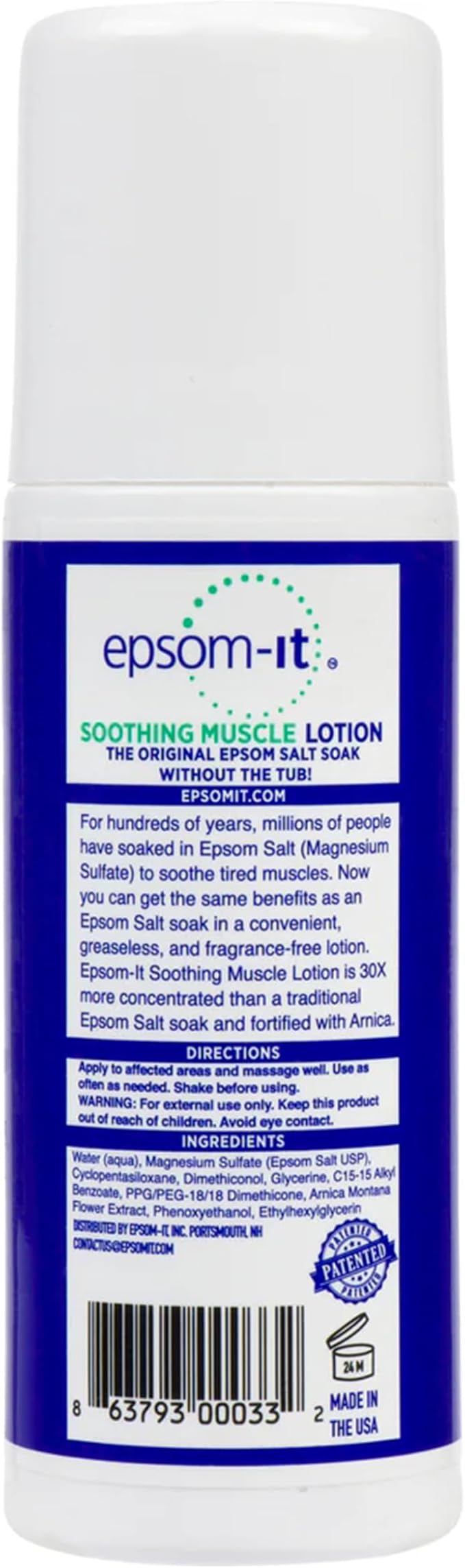 EPSOM-IT Soothing Muscle Lotion - Roll On Epsom Salt Lotion with Arnica for Muscle Stiffness, Leg, Knees and Feet Discomfort, Topical Magnesium Cream, 3oz, 2-Pack