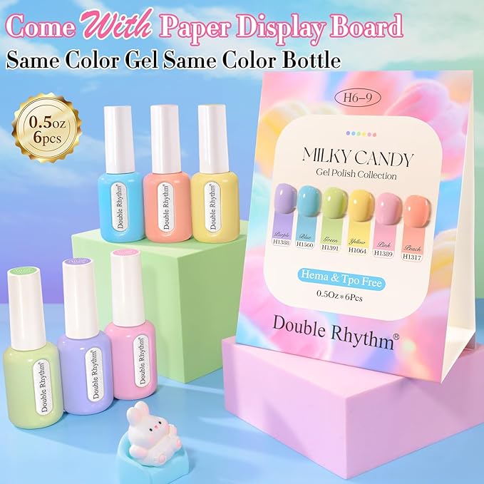 Double Rhythm 6 Pcs Hema Free Gel Polish Set 0.50 OZ Same Color Same Bottle Soak Off Neutral Natural Milky Gel Polish Kit Nail Art Manicure Salon DIY at Home (Pastel Yellow Orange-H6-9)