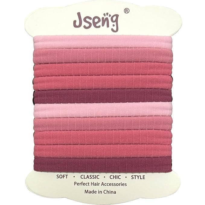 Jseng 10Packs Seamless Hair Ties for Women - Soft No Damage Elastic Hair Accessories for Thick Curly Hair - Pastel Pink