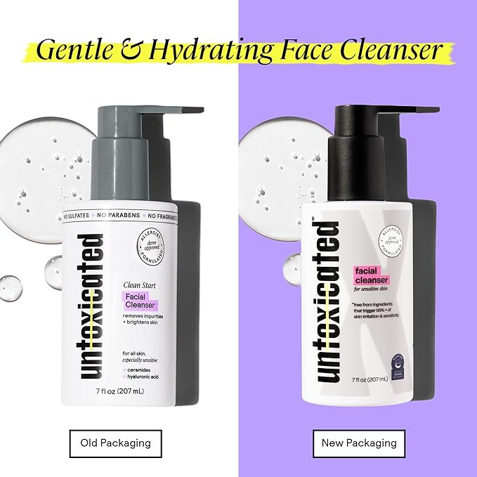 Untoxicated Face Wash - Gentle & Hydrating Face Cleanser for Sensitive Skin - Ceramides, Hyaluronic Acid & Glycerin - No Common Irritants - Non-Foaming - Soap Free - Fragrance Free - 7 Ounce