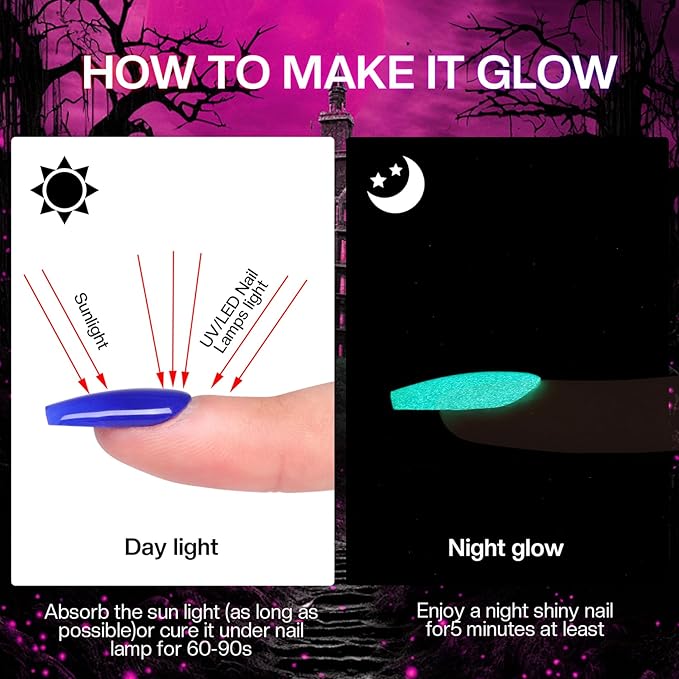 Morovan Neon Nail Polish Set: Glow in The Dark Fingernail Polish Kit Air Quick Dry Regular Nail Polish Pack for Halloween Christmas Winter Nail Art Gift Holiday Party