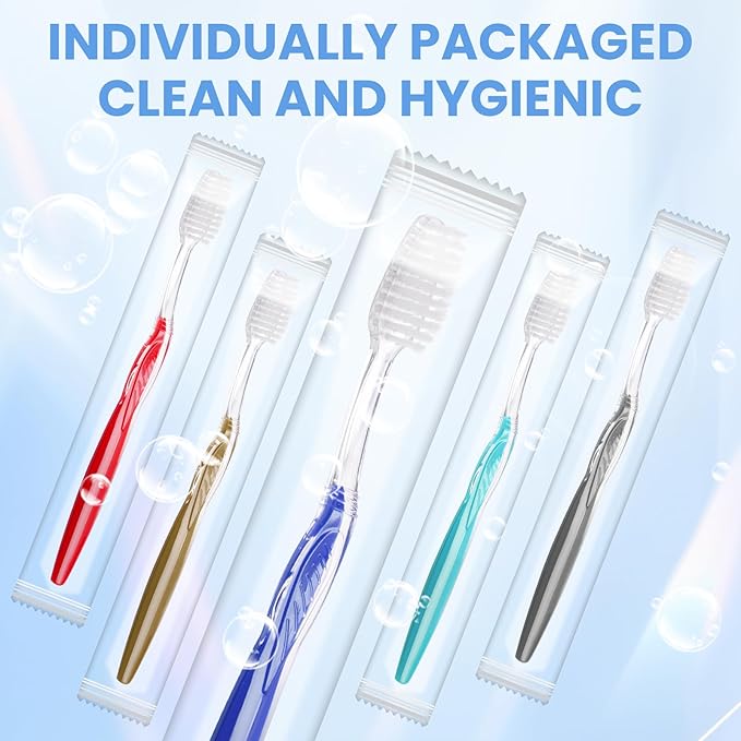 50PCS Disposable Toothbrushes, Individually Wrapped Travel Toothbrushes Bulk, Soft Brush Bristles Travel Single Use Toothbrush for Home Hotel Camping