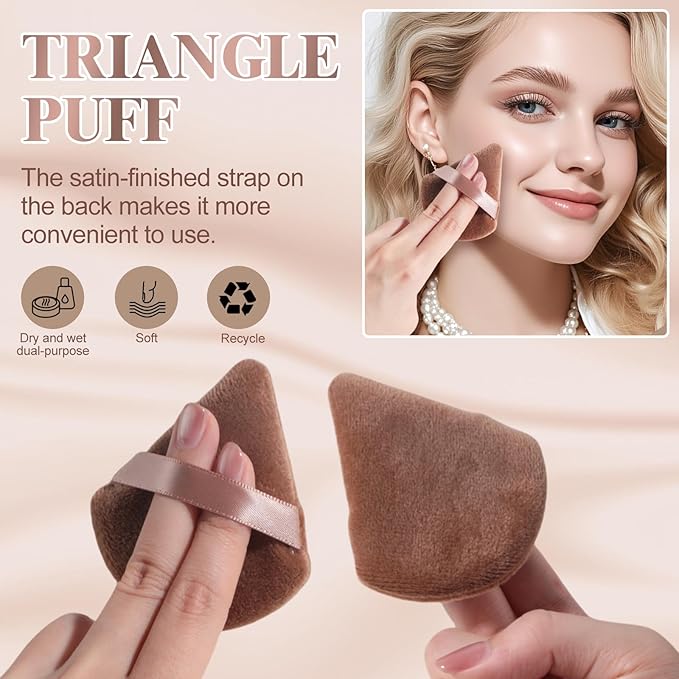 BS-MALL Travel Makeup Brushes Premium Synthetic Foundation Powder Concealers Eye Shadows 7 PCS with Triangle Puff & Storage Bag (Bamboo)
