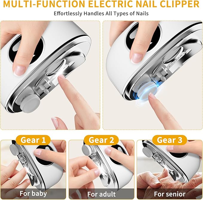 2026 Upgraded 3-in-1 Electric Nail Clipper,Rechargeable Electric Nail File & Toenails, 6 Speeds with LED Light & Nail Debris Storage,Suitable for Children,Adults,Seniors to use Electric Nail Trimmer