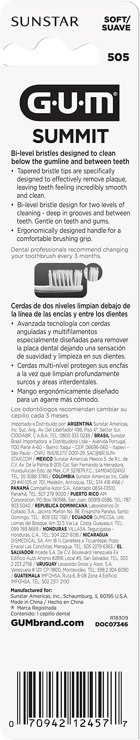 GUM Summit+ Soft Toothbrush, Ultra Fine Tapered Bristles for More Effective Plaque Removal, Extra Soft Toothbrushes for Adults, 1 Count (Pack of 120)