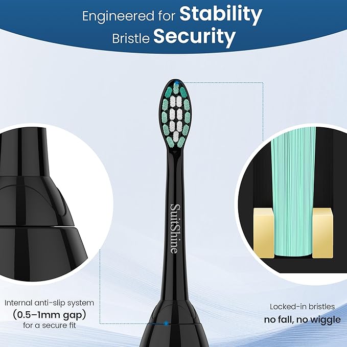 Replacement Toothbrush Heads Compatible with Philips Sonicare and More Click-on Handles 8 Pack Black