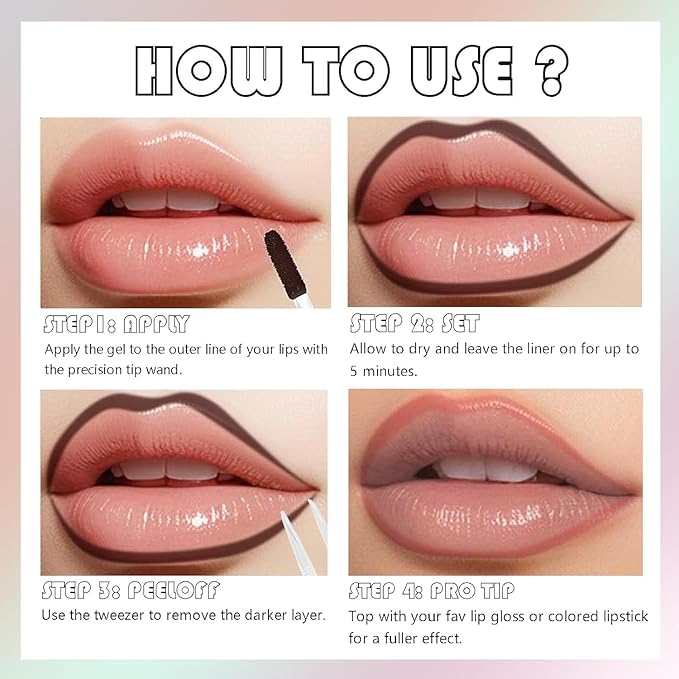 3 Colors Peel off Lip Liner Tattoo, Peel Off Lip Stain Tattoo with Matte Finish, Infused with Vitamin E, Tattoo Lipstick Long Lasting Plump Lip Makeup Gift for Women