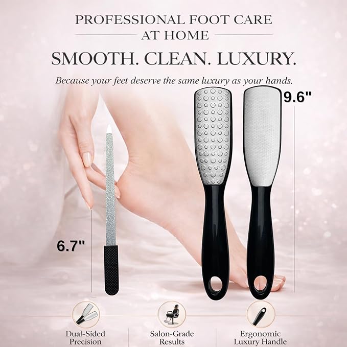 Professional Foot File & Callus Remover 2-in-1 Set –9.6" Foot Rasp with 6.7" Nail File Included–Elite Sapphire Black–Dual-Sided, Durable & Hygienic Pedicure Tool for Smooth, Soft Feet–Wet & Dry Use