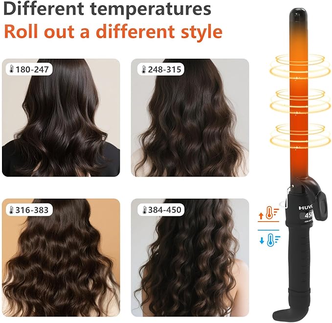 1 Inch Curling Iron - Ceramic Curling Iron, Fast Heat Function LCD Display 180°F-450°F Adjustable, Long Lasting Beach Waves, Dual Voltage Curler, Heat Resistant,Black