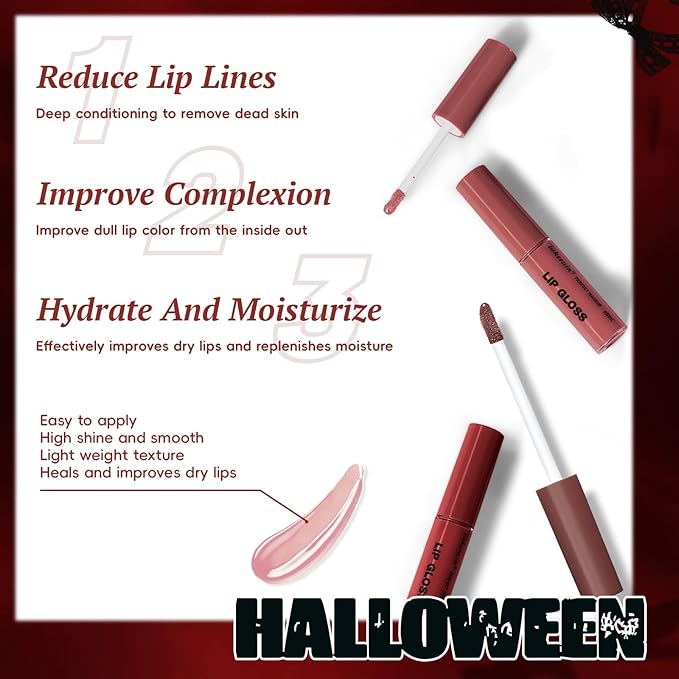 Lip Liner Gloss Set, Black Plumping Lip Liner Lip Pencil Moisturizing Lightweight Lip Gloss Lip Combo, High Shine Glossy Lip Tint Lip Stain Makeup Long Lasting Lip Contour for Women