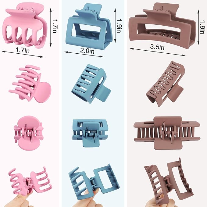 12 Pcs Hair Clips for Women 3 Styles Small Medium Large Claw Clips for Thin Thick Curly Hair, Strong Hold Hair Claw Clips, Stylish Plastic Hair Accessories Ideal Gifts for Women (Multicolor)