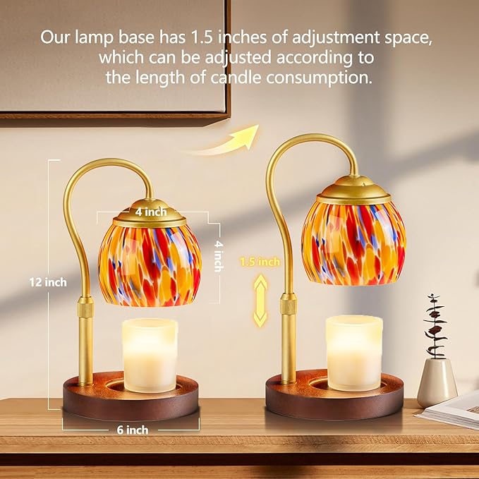 Red Glowing Candle Warmer Lamp with Timer - Adjustable Height & 4 Dimming Levels, Festive Fall Decor for Home, Kitchen, Office | Holiday Gifts for Women