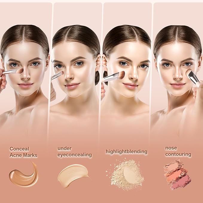 Angled Foundation Brush and Concealer Brush, Makeup Brushes Set for Liquid Foundation, Contour & Concealer, Angled & Blending Brushes to Tap, Blend & Set Flawless Face, Eye, Nose Makeup with Powder