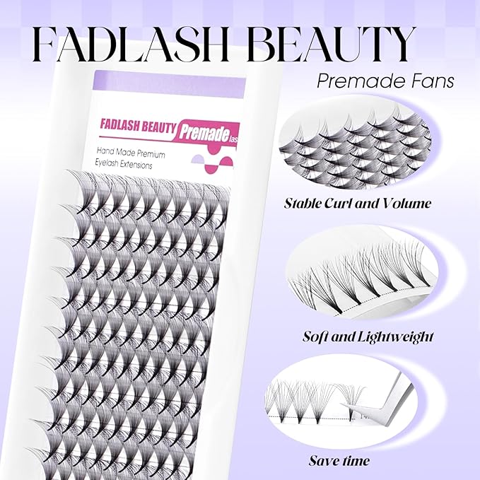 Premade Fan Lashes 0.07C Curl Lash Extension 16D Pre Made Individual Lashes Middle Stem Heat Bonded 12mm Premade Volume Eyelash Extension (0.07C-12mm)