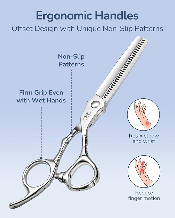 ULG Professional Hair Thinning Scissors 6.5" Japanese Stainless Steel Hand-Honed Salon Barber Scissors for Stylist & Home Use, Texturizing Shears, Ergonomic Design with Patterned Handles