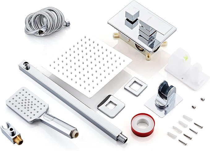 LCEVCGK Shower System, Shower Faucet Set Complete Square Rain Shower Combo Set with 8 inch Rainfall Shower Head System Bathroom Wall Mounted 3-Setting Handheld Shower,Chrome