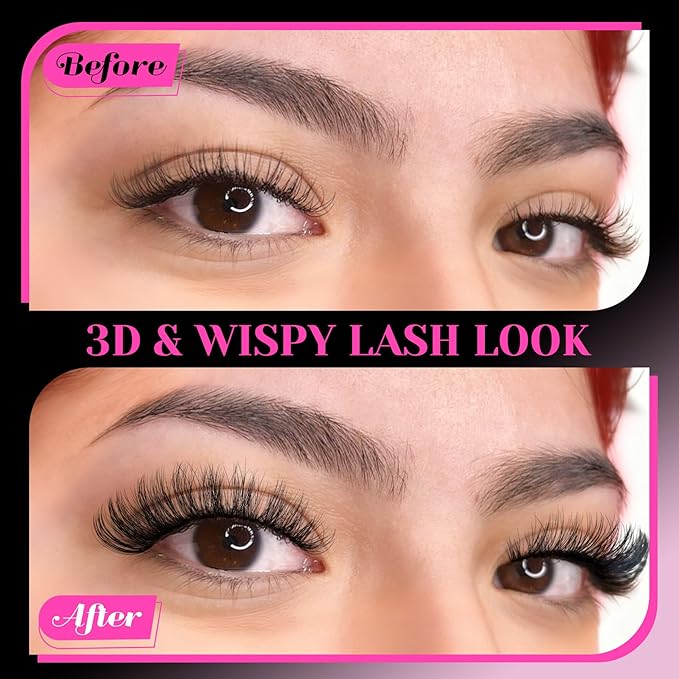 Veleasha Lashes Russian Strip Lashes Eyelashes with Clear Band Looks Like Eyelash Extensions D Curl Lash Strips 10 Pairs Pack (DT01)