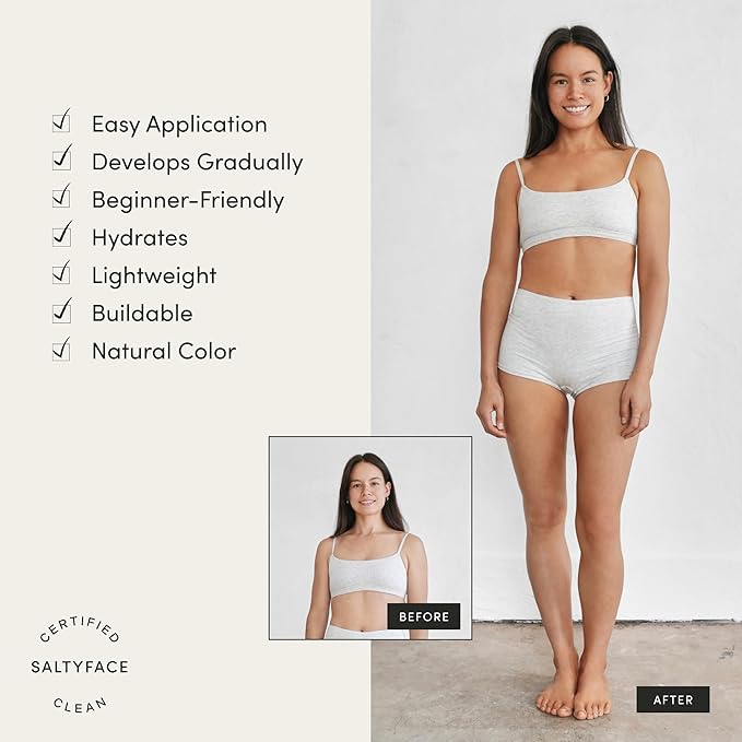 SALTYFACE - Tanning Foam (Medium to Dark) - Self Tanner for Body, Legs, Arms, Back - No Color Transfer - Oil Free, Fragrance Free - Streak-Free, Non-Clogging - Vegan Skin Care - 5 FL OZ (150 ML)