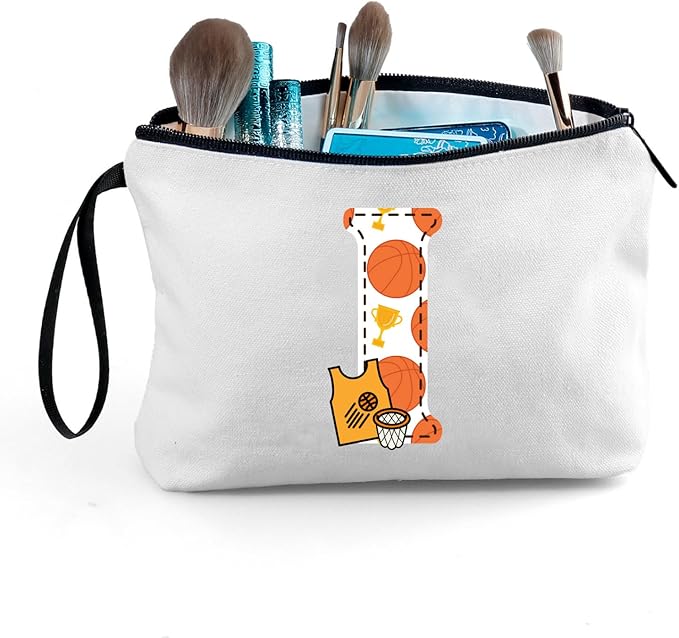 ARIOSEY Basketball Gifts Monogrammed Cosmetic Travel Makeup Bag Basketball Accessories Graduation Birthday Gifts for Girls Coaches Daughters Team Friend Mom Player-I