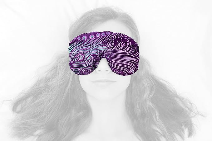 Candi Andi Handmade Opulence Yoga Eye Pillow - Weighted Flaxseed Fill, Lavender Aromatherapy, Satin & Velvet, Adjustable Strap - Ideal for Meditation & Restful Sleep - Violet Peacock - TEMFL-VP