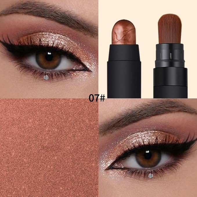 Shimmer Eyeshadow Stick –Rusty Brown Dual-Ended Creamy Pearl Eye Shadow Pencil with Built-In Smudger, Waterproof Long-Lasting High Pigment Eye Makeup for Smooth Glide 07#