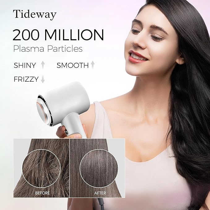 Tideway Hair Dryer Professional High-Speed Ionic Blow Dryer 110,000 RPM, Compact Hair Dryer with Magnetic Diffuser, Fast Drying with Brushless Motor Low Noise Smart Temperature Control-H11