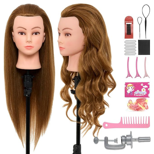 28Inch Mannequin Head with 80% Real Human Hair - Doll Head for Hair Styling Braiding Curling,Cosmetology Mannequin Head with hair with Table Clamp Hair Styling Set (Blonde)